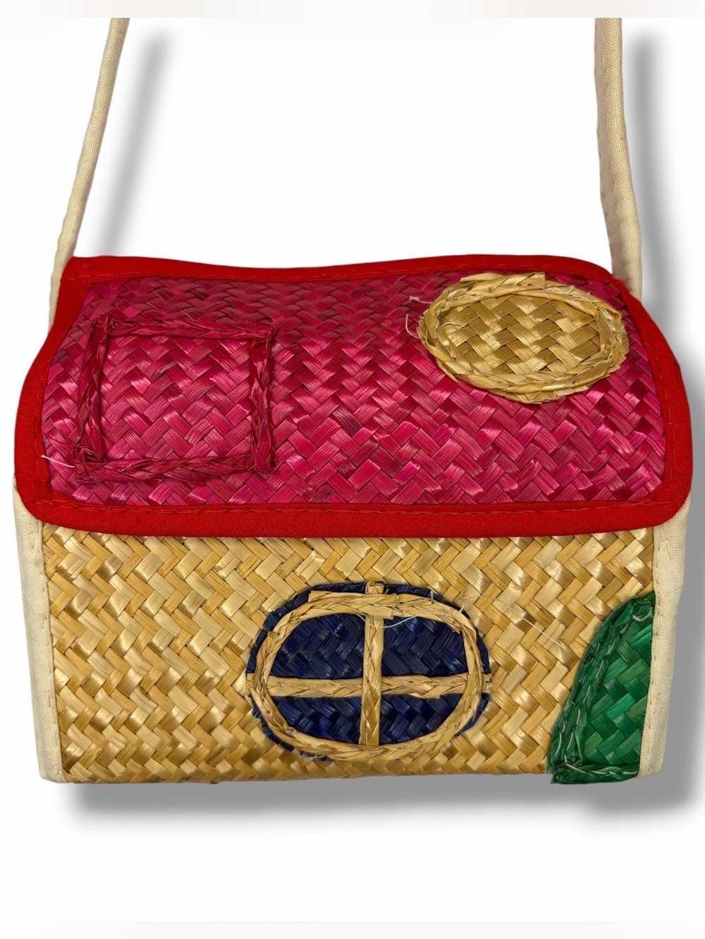 Vintage Straw House Shape Basket Bag Multicolor Lillian Vernon Collectible Beach